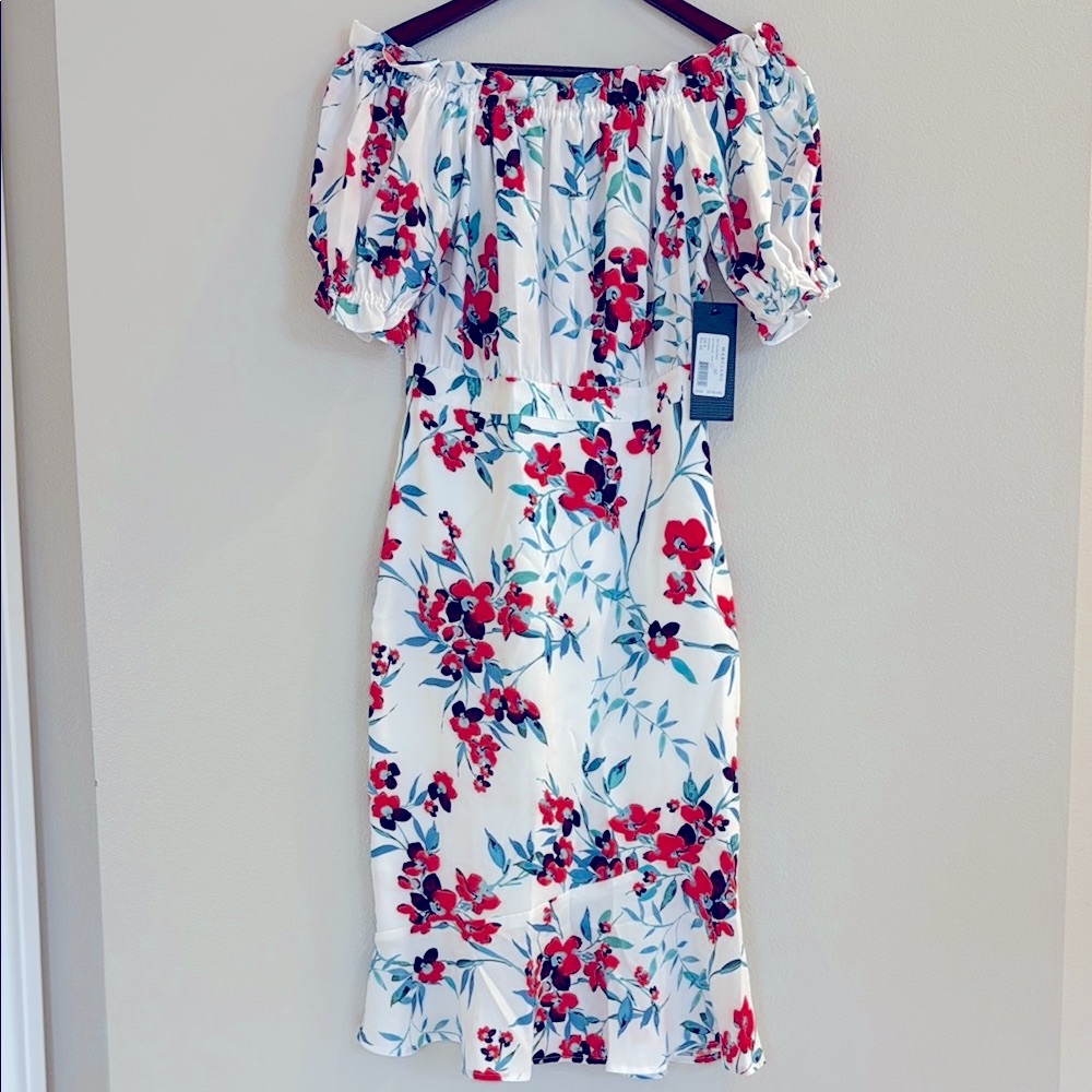 Marciano Red and Blue Floral Midi Dress